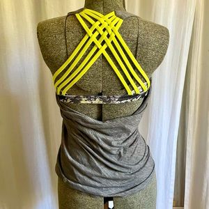 Lululemon Wild Tank w/ Built-in Sports Bra, Size 4 (xs), Grey and Neon Yellow
